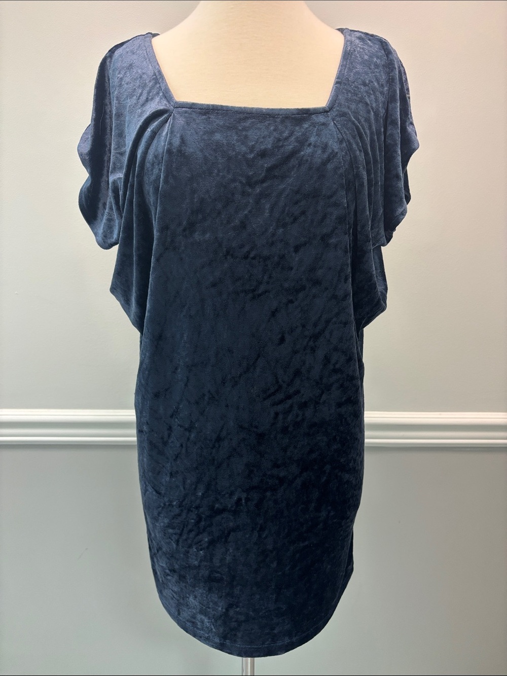 Juicy Couture Navy Blue Velvet Square Neck Mini Dress - Picture 1 of 8